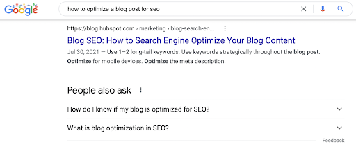 Search engine result: how to optimize a blog post.