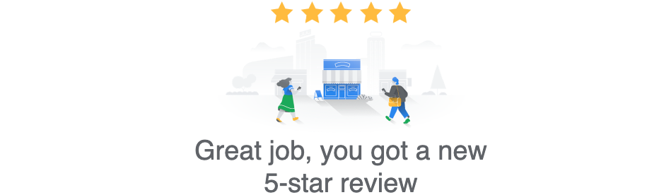 A sample notification from Google about a new 5-star review for your Google Business Profile.