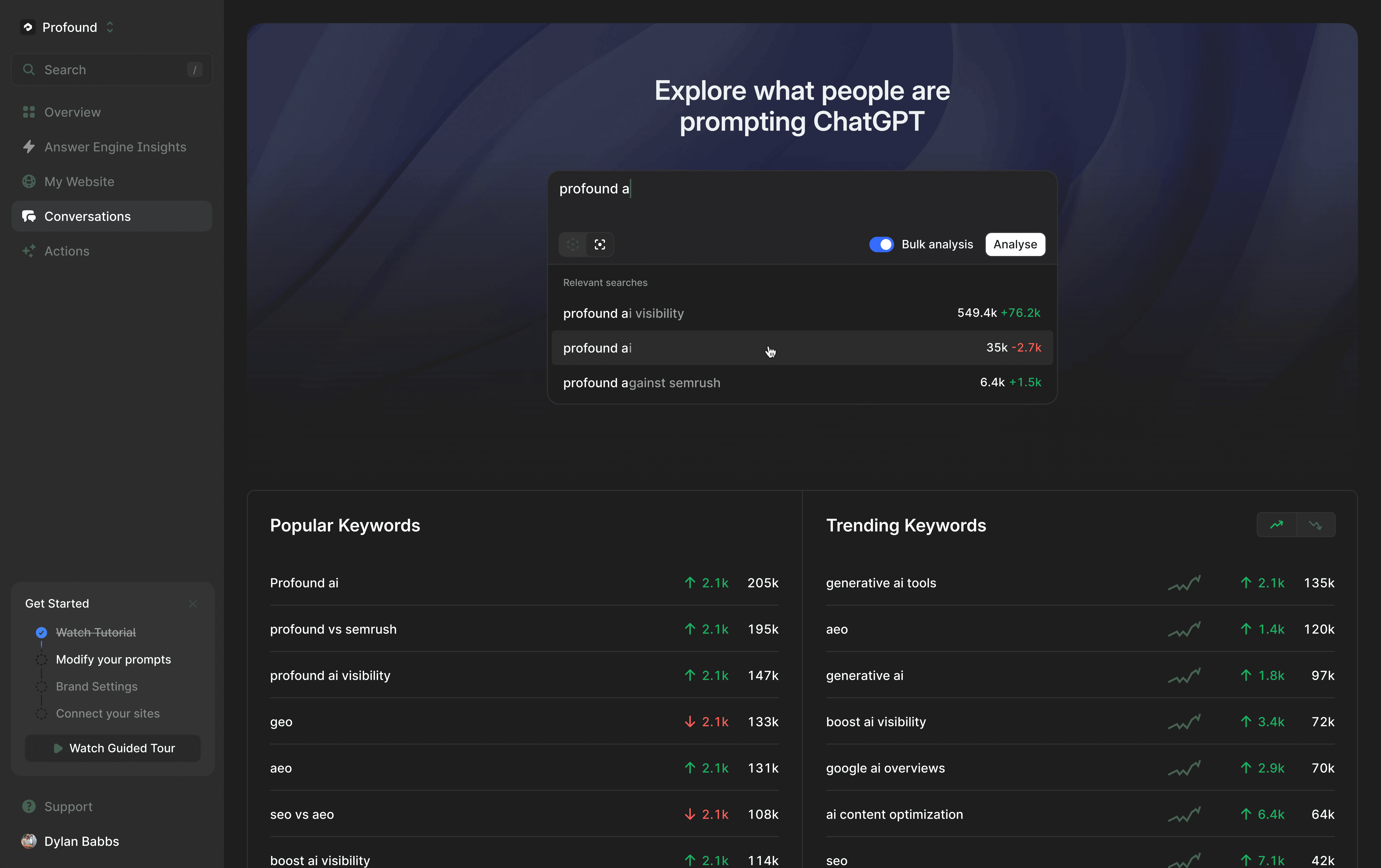 A sample Profound AI Conversations dashboard.