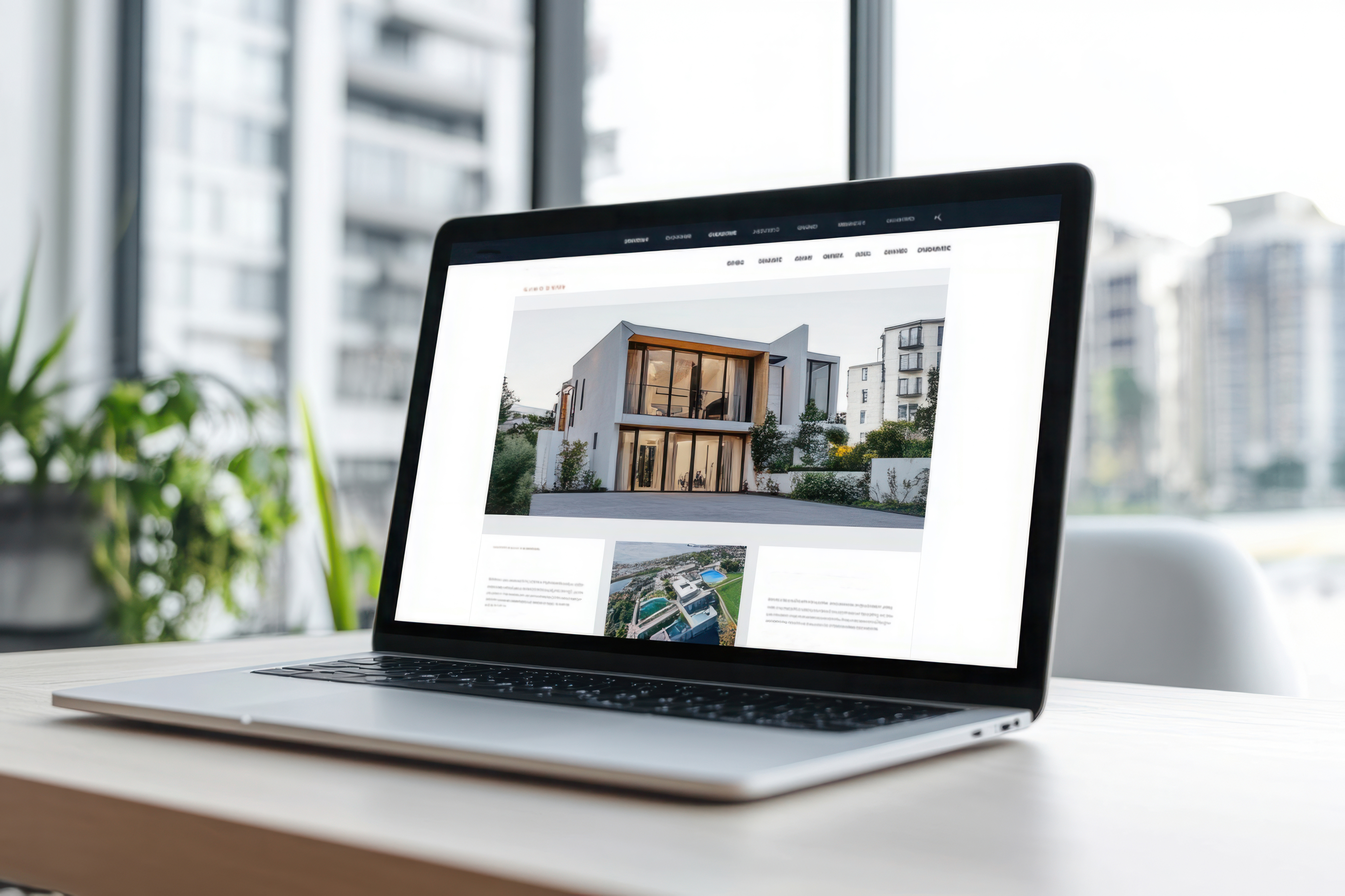 A laptop computer showing a conversion focused property listing website for multifamily housing.